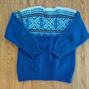Vintage Ski Sweater 100% Wool Size Medium Royal Blue Alpine Winter Knit